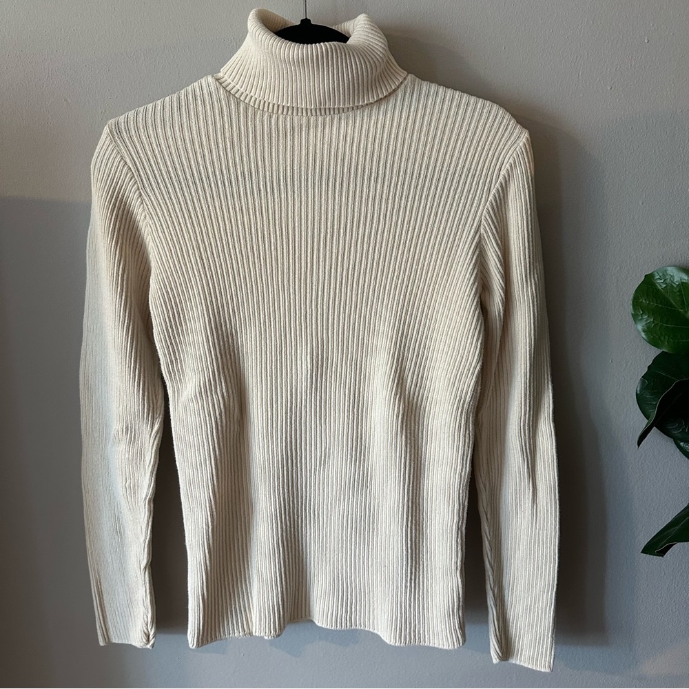 Cream Ribbed Turtleneck Sweater